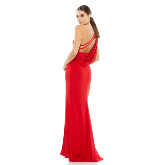 Ieena for Mac Duggal‎ Jersey One Shoulder Draped Back Gown- NWT Red - Picture 1 of 9